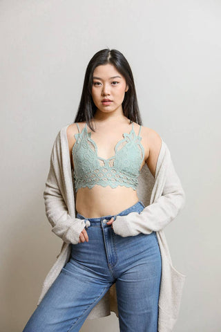 Padded Crochet Lace Longline Bralette - Rise and Redemption