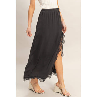 Paris Skirt With Front Slit And Lace Hem - Rise and Redemption