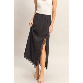 Paris Skirt With Front Slit And Lace Hem - Rise and Redemption