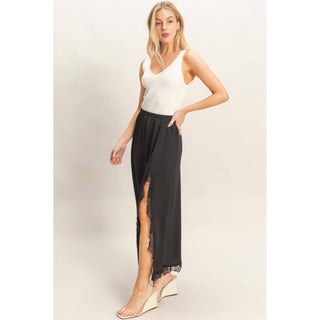 Paris Skirt With Front Slit And Lace Hem - Rise and Redemption