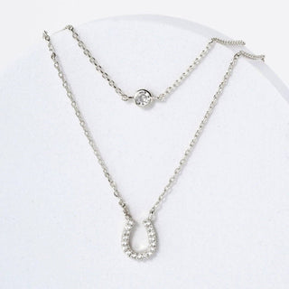Pave - Set CZ Horseshoe Pendant 18K - Gold - Dipped Layered Necklace - Rise and Redemption