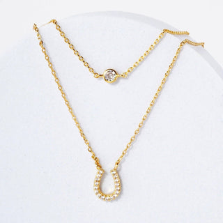 Pave - Set CZ Horseshoe Pendant 18K - Gold - Dipped Layered Necklace - Rise and Redemption