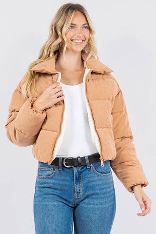 Peach Skin Bubble Puffer Jacke with Sherpa Lining - Rise and Redemption