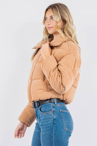 Peach Skin Bubble Puffer Jacke with Sherpa Lining - Rise and Redemption