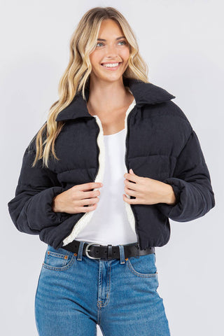 Peach Skin Bubble Puffer Jacke with Sherpa Lining - Rise and Redemption