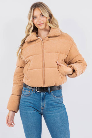 Peach Skin Bubble Puffer Jacke with Sherpa Lining - Rise and Redemption