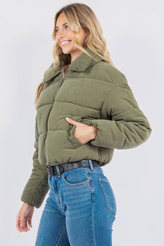 Peach Skin Bubble Puffer Jacke with Sherpa Lining - Rise and Redemption