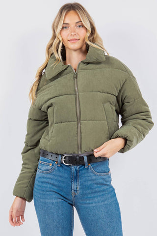 Peach Skin Bubble Puffer Jacke with Sherpa Lining - Rise and Redemption