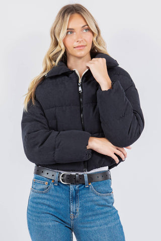 Peach Skin Bubble Puffer Jacke with Sherpa Lining - Rise and Redemption