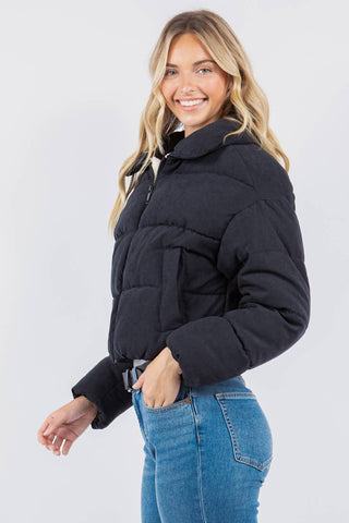 Peach Skin Bubble Puffer Jacke with Sherpa Lining - Rise and Redemption