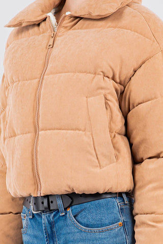 Peach Skin Bubble Puffer Jacke with Sherpa Lining - Rise and Redemption