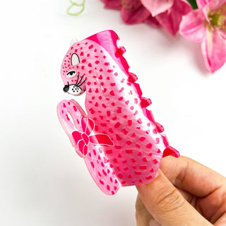 🎀 Pink Leopard Bow Acrylic Claw Clip – Bold & Cute Accessor - Rise and Redemption