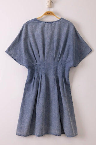 Pintuck Detail Mineral Washed Chambray Mini Dress - Rise and Redemption