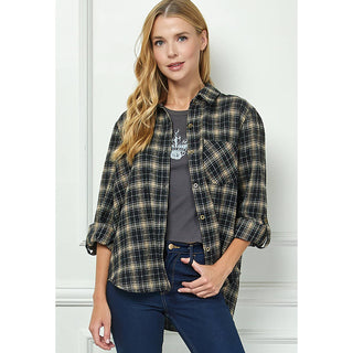 PLAID FLANNEL ROLL SLEEVES COLLAR NECK SHIRTS - Rise and Redemption