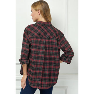 PLAID FLANNEL ROLL SLEEVES COLLAR NECK SHIRTS - Rise and Redemption