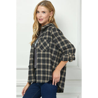 PLAID FLANNEL ROLL SLEEVES COLLAR NECK SHIRTS - Rise and Redemption