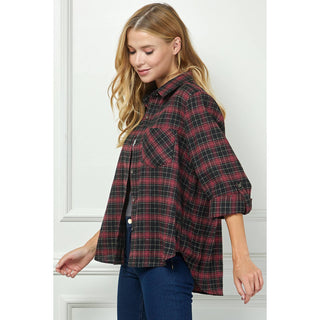 PLAID FLANNEL ROLL SLEEVES COLLAR NECK SHIRTS - Rise and Redemption