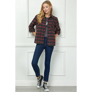 PLAID FLANNEL ROLL SLEEVES COLLAR NECK SHIRTS - Rise and Redemption