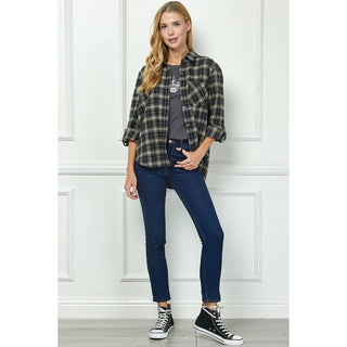 PLAID FLANNEL ROLL SLEEVES COLLAR NECK SHIRTS - Rise and Redemption