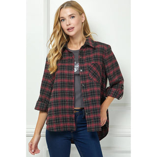 PLAID FLANNEL ROLL SLEEVES COLLAR NECK SHIRTS - Rise and Redemption