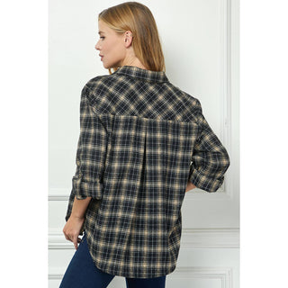 PLAID FLANNEL ROLL SLEEVES COLLAR NECK SHIRTS - Rise and Redemption
