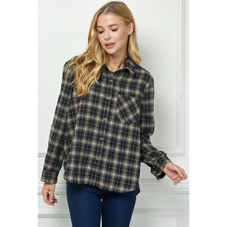 PLAID FLANNEL ROLL SLEEVES COLLAR NECK SHIRTS - Rise and Redemption