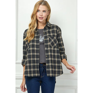 PLAID FLANNEL ROLL SLEEVES COLLAR NECK SHIRTS - Rise and Redemption