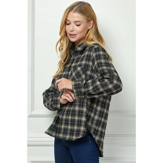 PLAID FLANNEL ROLL SLEEVES COLLAR NECK SHIRTS - Rise and Redemption