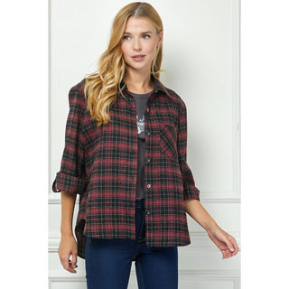 PLAID FLANNEL ROLL SLEEVES COLLAR NECK SHIRTS - Rise and Redemption