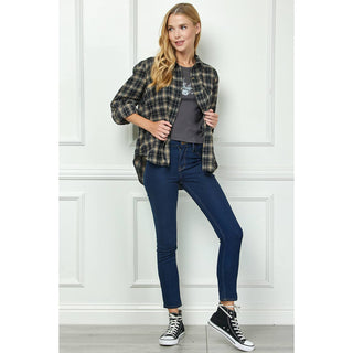 PLAID FLANNEL ROLL SLEEVES COLLAR NECK SHIRTS - Rise and Redemption