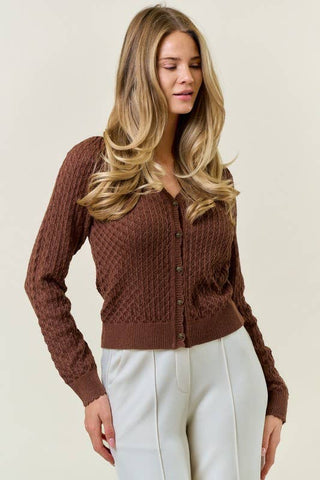 POINTELLE CARDIGAN WITH ROSE BUTTONS - 10740J - Rise and Redemption