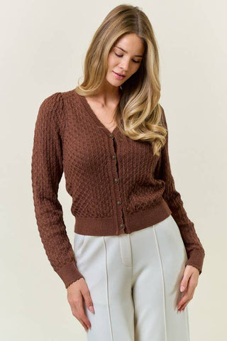 POINTELLE CARDIGAN WITH ROSE BUTTONS - 10740J - Rise and Redemption
