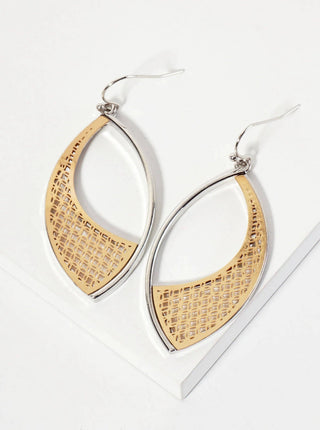Polished Metal Marquise - Shape Filigree Dangle Earrings - Rise and Redemption