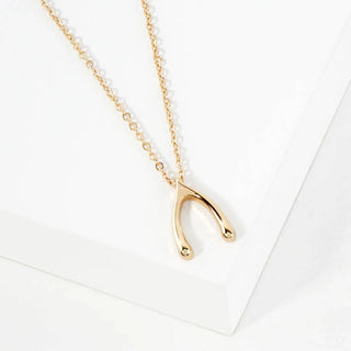 Polished Metal Wishbone Pendant Necklace - Rise and Redemption