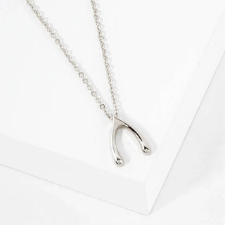 Polished Metal Wishbone Pendant Necklace - Rise and Redemption