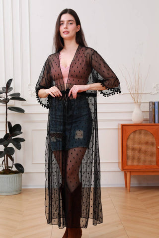 Polka Dot Mesh Kimono Duster - Rise and Redemption