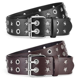 Punk Style Star Double Ring PU Leather Belt for Trendy Fashion - Rise and Redemption