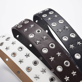Punk Style Star Double Ring PU Leather Belt for Trendy Fashion - Rise and Redemption