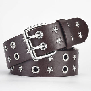 Punk Style Star Double Ring PU Leather Belt for Trendy Fashion - Rise and Redemption