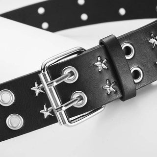 Punk Style Star Double Ring PU Leather Belt for Trendy Fashion - Rise and Redemption