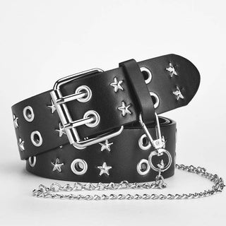Punk Style Star Double Ring PU Leather Belt for Trendy Fashion - Rise and Redemption