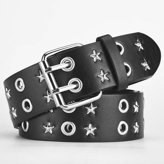 Punk Style Star Double Ring PU Leather Belt for Trendy Fashion - Rise and Redemption