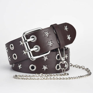 Punk Style Star Double Ring PU Leather Belt for Trendy Fashion - Rise and Redemption
