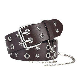 Punk Style Star Double Ring PU Leather Belt for Trendy Fashion - Rise and Redemption
