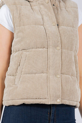 QUILTED CORDUROY HOODED PUFFER VEST - Rise and Redemption