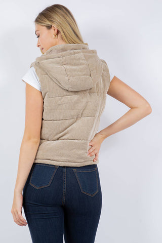 QUILTED CORDUROY HOODED PUFFER VEST - Rise and Redemption