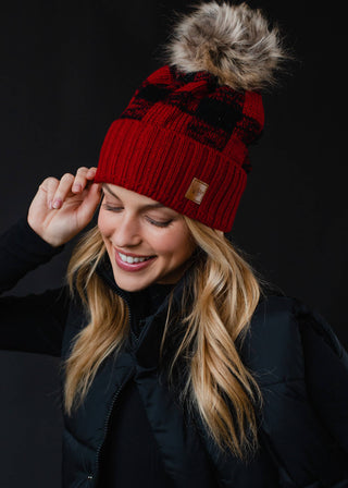 Red Buffalo Plaid Pom Hat - Rise and Redemption