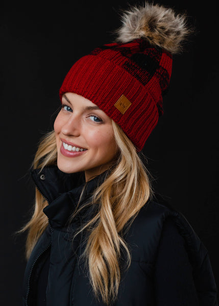 Red Buffalo Plaid Pom Hat - Rise and Redemption