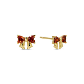 Red Cubic Zirconia Bow Studs on Velvet Tag - Rise and Redemption