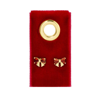 Red Cubic Zirconia Bow Studs on Velvet Tag - Rise and Redemption